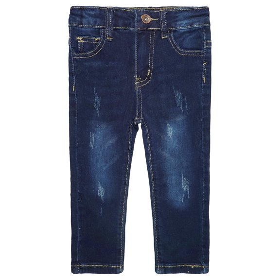 KIDSCOOL SPACE Little Boys Jeans,Elastic Band Inside Ripped Straight Fit Stretchy Soft Denim Slim Pants,Deep Blue,5-6 Years