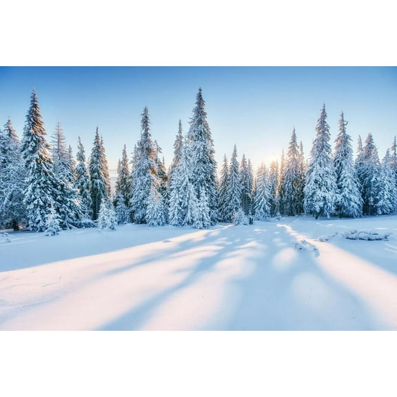 Magical Snowy Sunset Winter Forest Landscape Photo – Poster - Poster Print - Wooden Hanging Scroll Frame 11 x 17 Inch Poster