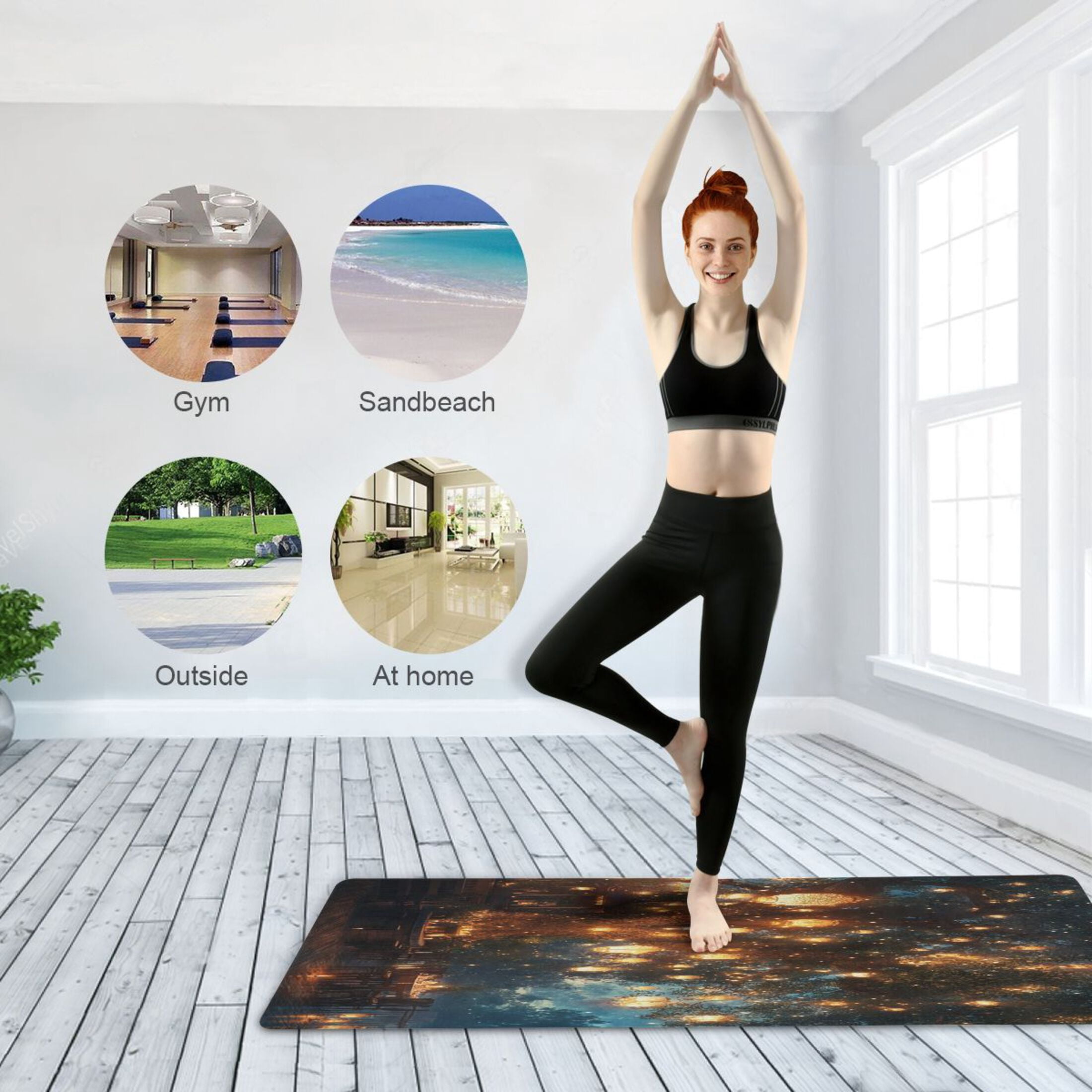 BZSMCE Yoga Mat Women Tree with Hanging Lanterns Evening Fitness Mat