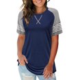 thumbnail image 3 of Women's Summer Long/Short Sleeve Shirts Crew Neck Tees Striped Color Block Blouse Tops, 3 of 6