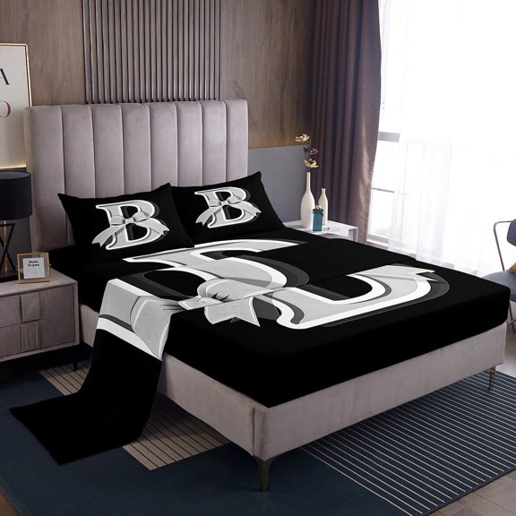 Erosebridal Monogrammed B Twin Sheet Sets, Initial Letter Bedding Twin Size, Gray Bow Reversible Bed Sheets Twin, Super Cozy Bedroom Decor, 3 Pieces