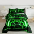thumbnail image 3 of Feelyou Cartoon Green Gamepad Bedding Comforter Set for Kids, Neon Square Honeycomb Twin Comforter Sets, Modern Video Gamer Reversible Bedding Set, Super Cozy Room Decor, 2pcs, 3 of 9