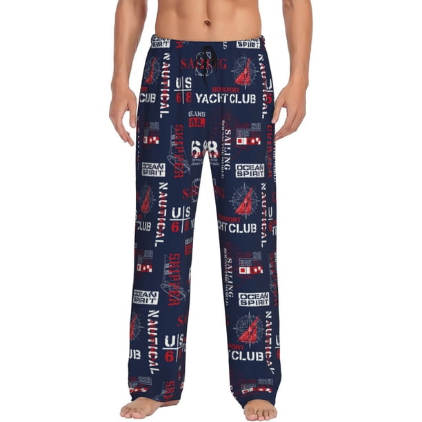 Balery Nautical Style Sailboat Pantalones de pijama para hombre, pijama ultraligero, pantalón de descanso-Small