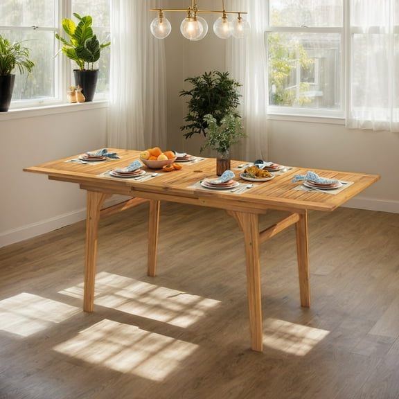 Yardi Yarda 55 Inch Patio Table with Umbrella Hole for 6-8 People, Patio, Dining, Table for Outdoor as Yard, Natural