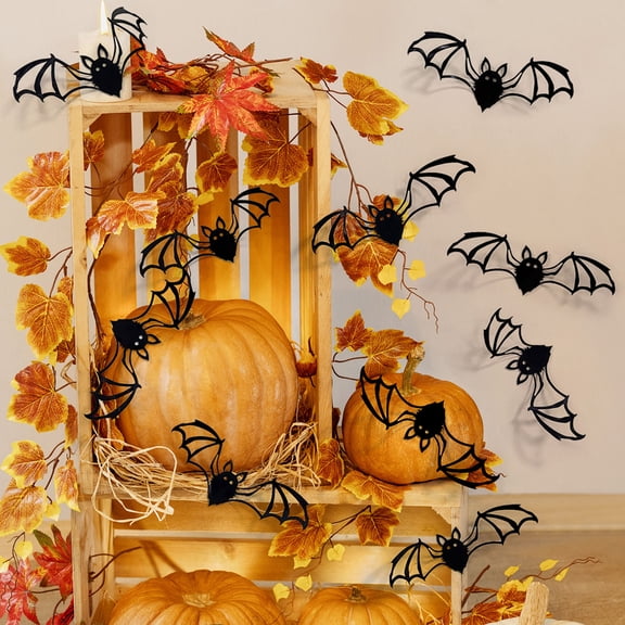 Gaecuw 12 Piece Halloween Bat Wall Decor, Black PVC Bat Silhouettes with Adhesive Stickers for Indoor Home Party Decoration, DIY Removable Spooky Flying Bat Decals, 5.90 by 1.97 Inches