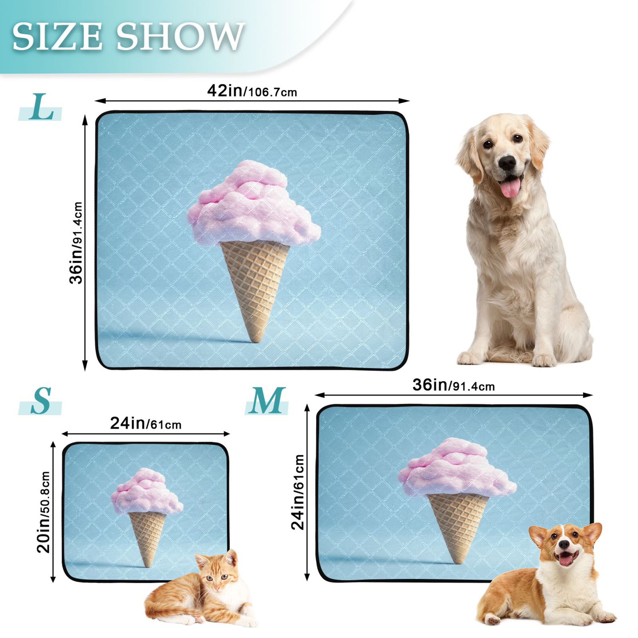 Washable Pet Pee Pads with Super Absorbent Reusable Training Pads for Dogs & Cats Pink Ice Cream Cone
