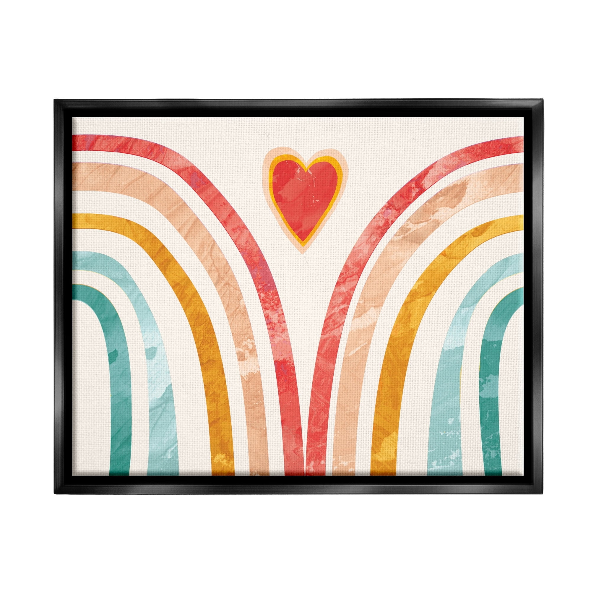 Stupell Industries Kids Paper Collage Rainbow Heart Design Jet Black Framed Floating Canvas Wall Art, 16x20, by Daphne Polselli