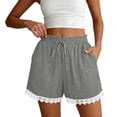 thumbnail image 6 of Sevevn Women's Casual Lace Trim Shorts Elastic Waist Drawstring Loose Comfy Shorts with Pockets Gray L, 6 of 7