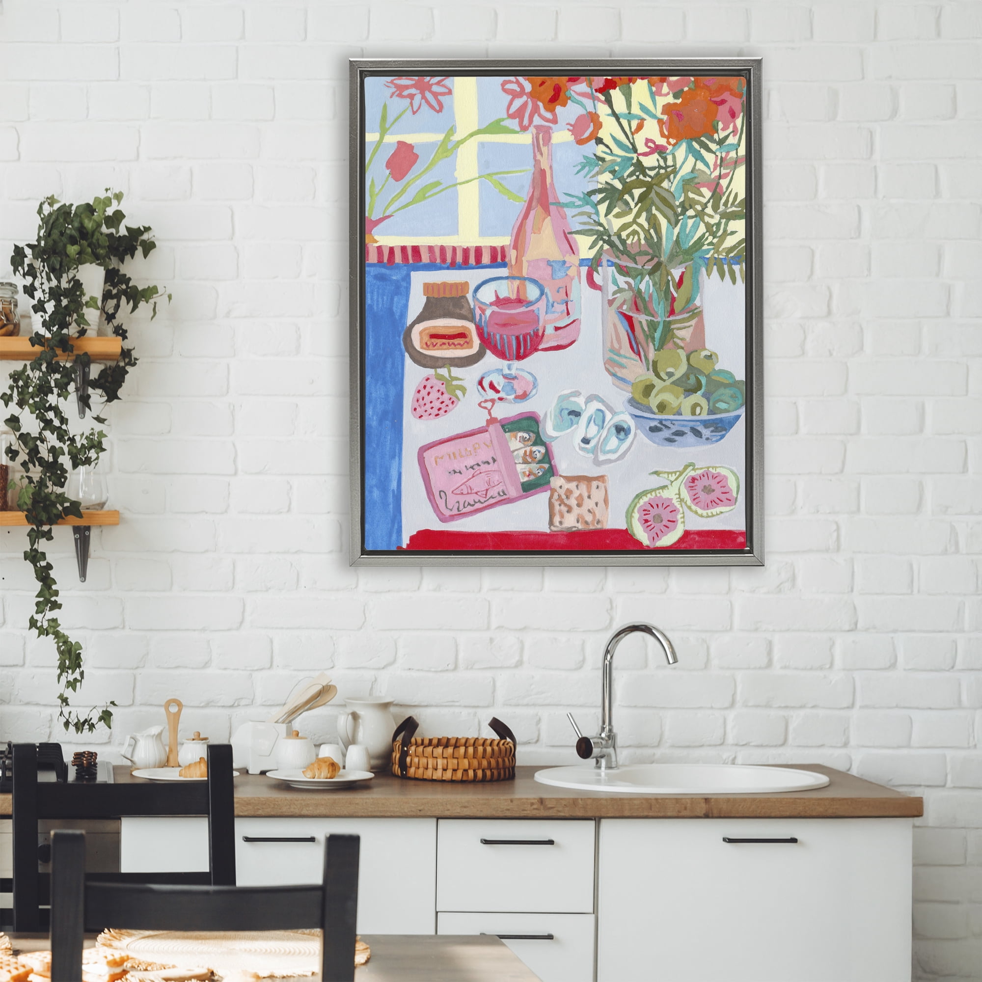 Stupell Industries Red & Blue Table Setting Gray Framed Floater Canvas Wall Art, design by Melissa Wang