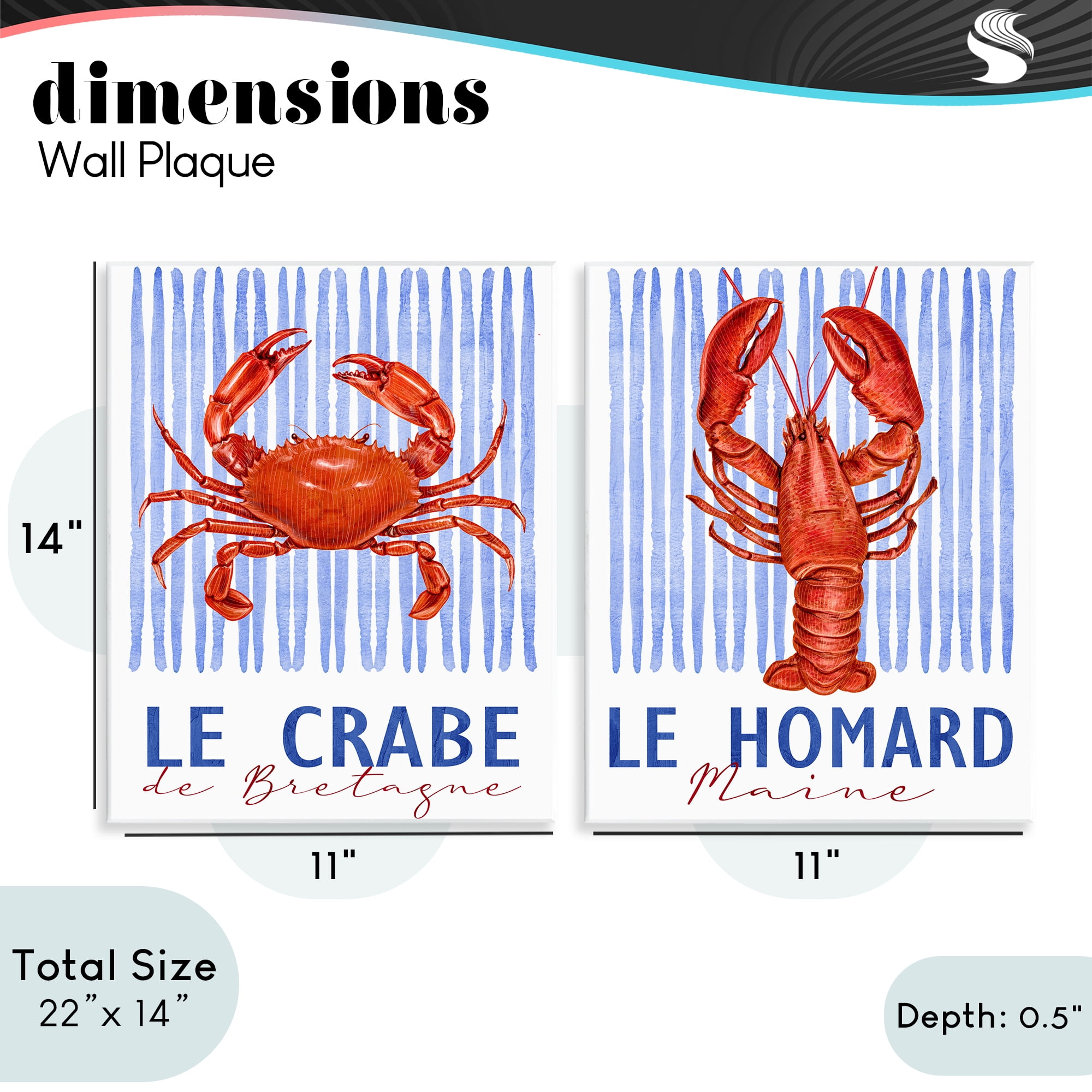 Stupell Industries Nautical Stripes Sea Creatures 2 Piece Wall Plaque Art Set, design by Kim Allen