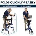 thumbnail image 4 of Andador vertical Vive Mobility con asiento para personas mayores y mujeres. Andador con ruedas, reposabrazos, resistente y plegable. Ayuda médica para caminar (azul, bolsa negra)., 4 of 5