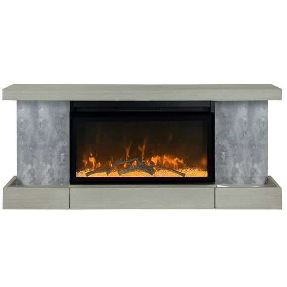 ActiveFlame Série Décoration Intérieure Étagère de Manteau de Foyer Flottante avec Éclairage, Fini Ciment Urbain