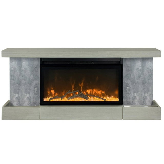 ActiveFlame Home Décor Series Fireplace Floating Mantel Shelf with Lighting, Urban Cement Finish