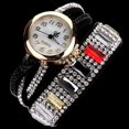 thumbnail image 3 of Reloj femenino de cuarzo con banda de cuero de PU envuelto en diamantes de imitación brillantes (negro), 3 of 5