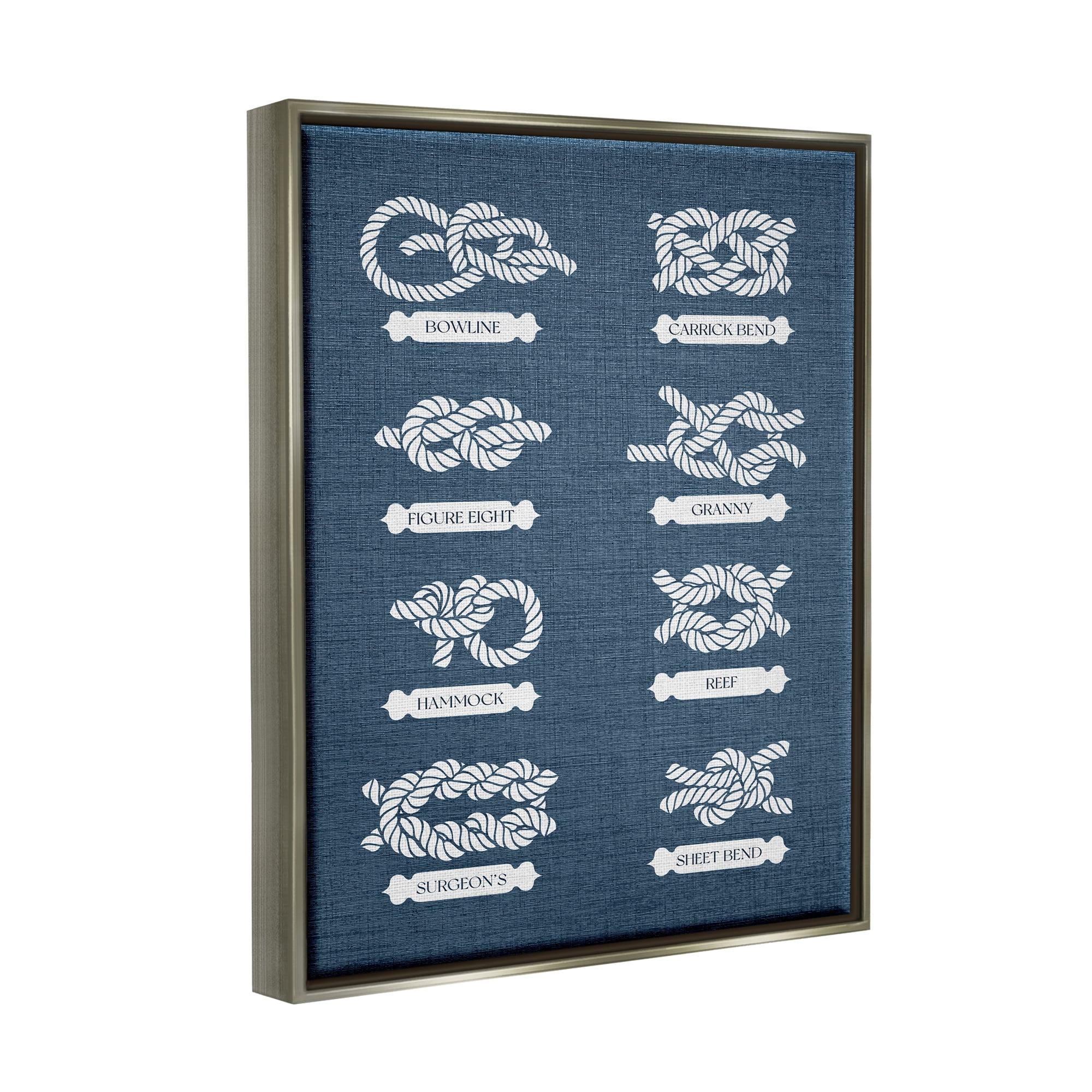 Stupell Industries Maritime Rope Knots Nature Painting Gray Floater Framed Canvas Art Print Wall Art, 25 x 31