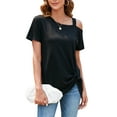 thumbnail image 5 of YouLoveIt Women's T Shirts Twist Knot Tops Cold Shoulder Tops Short Sleeve Twist Knot Front Tunic T Shirt Loose Blouses Tunic T Shirt for Women, 5 of 8