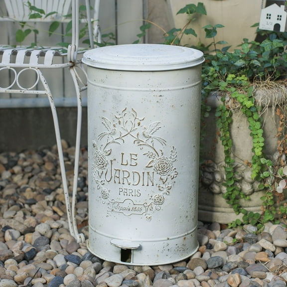 Vintage Metal Step On Trash Can With Lid 4.5 Gallon Farmhouse Rustic Garbage Can Waste Bin for Kitchen Bathroom Bedroom Porch