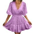 thumbnail image 1 of QIPOPIQ Robe Printemps Été pour Femmes Décontractée en Dentelle à Volants à Manches Courtes Portefeuille à Col en V Liquidation, 1 of 5