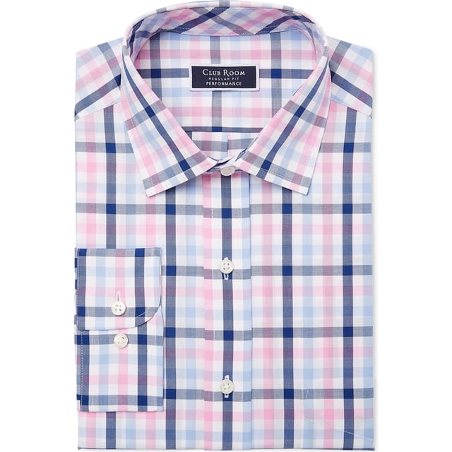 Club Room - Camisa de vestir con botones para hombre, color rosa, cuello de 16.5 pulgadas, manga de 36 a 37 pulgadas