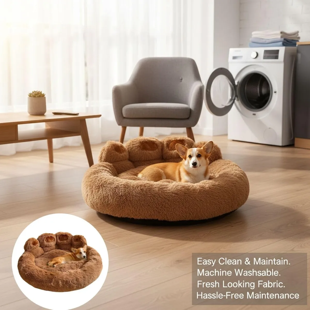 Plush Cozy Dog Bed – Soft Donut/Orthopedic Pet Bed for Small, Medium & Large Dogs, Removable Washable Cover, Comfortable Indoor Lounger