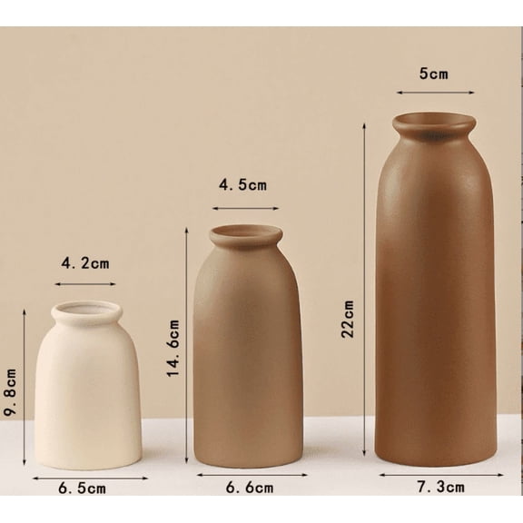3-Piece Ceramic Vase Set, Modern Minimalist Matte Flower Vases in Neutral Tones, for Home & Living Room Decor