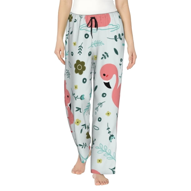Fotbe Cute Flamingo Pantalones de Pijama para Mujer, Pantalones de Dormir, Pantalones Pj con Cordón y Bolsillos-X-Large