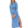 thumbnail image 1 of SUNSIOM Robe en Tricot pour Femme Automne Hiver Couleur Unie Manches Longues Côtelée Nœud Torsadé Ajourée Robe de Soirée, 1 of 8