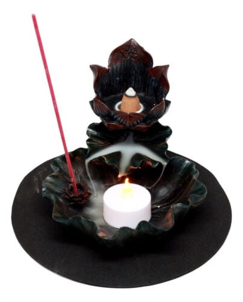 Ebros Zen Lotus Flower Incense Cone & Stick Burner Candle Holder Figurine