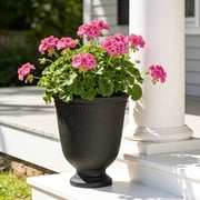 My Texas House Asti Urn Planter, 16 Inch Diameter x 18.1 Inch Height, Black, 100% Recycled Resin