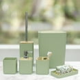 thumbnail image 4 of CERBIOR Bathroom Accessories Set 6 Piece Bamboo Bath Ensemble Includes Soap Dispenser, Toothbrush Holder, Toothbrush Cup, Soap Dish for Decorative Countertop and Housewarming Gift, Green, 4 of 7