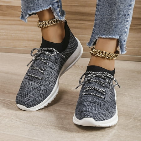 

XIAQUJ Ladies Fashion Colorblock Mesh Breathable Lace up Soft Bottom Flat Casual Sports Shoes Women s Fashion Sneakers Grey_002 7.5(39)