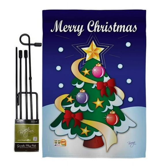 Breeze Decor BD-XM-GS-114071-IP-BO-D-US08-BD 13 x 18.5 in. Merry Christmas Winter Impressions Decorative Vertical Double Sided Garden Flag Set with Banner Pole