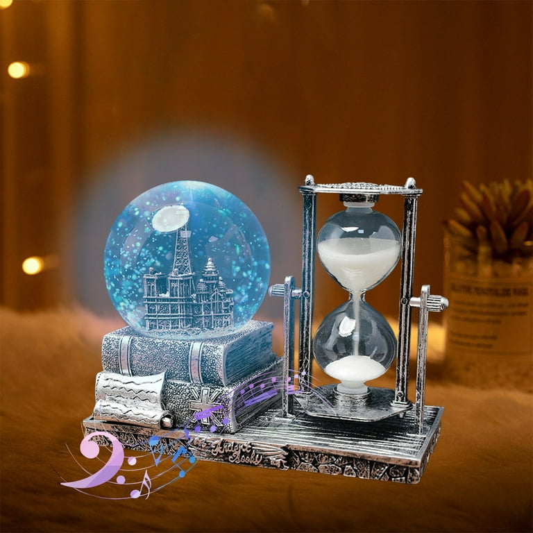 Clearance LED Music Crystal Snow Balls with Hourglass Vintage Paris Tower  Home Decoration for Living Room Bedroom Book Shelf TV Cabinet Desktop Decor