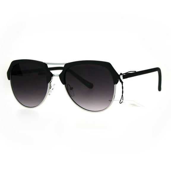 Retro Luxury Half Rim Aviator Designer Fashion Sunglasses Black Smoke