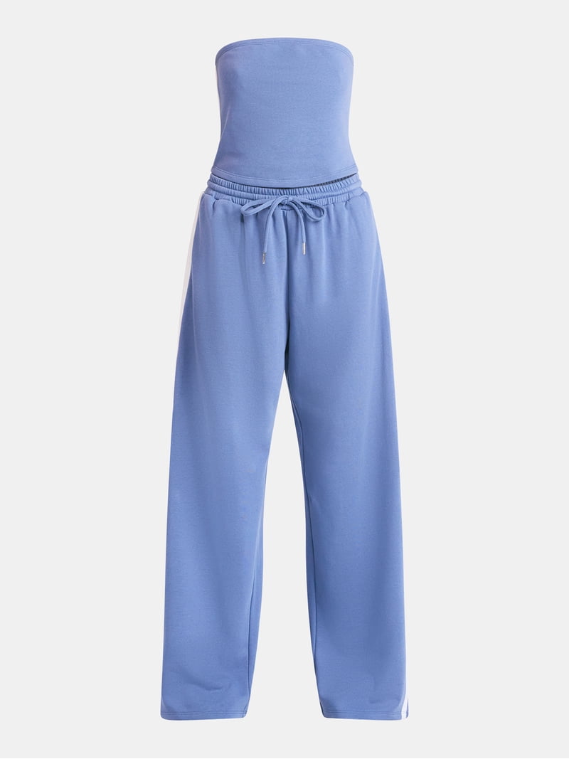 No Boundaries French Terry Tube Top and Pants Set, 2-Piece