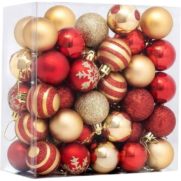 50 bolas chapadas en Navidad, adornos dorados para árbol de Navidad, bolas colgantes para árbol de Navidad, adornos colgantes de Navidad, bolas decorativas de corazón de estrella D
