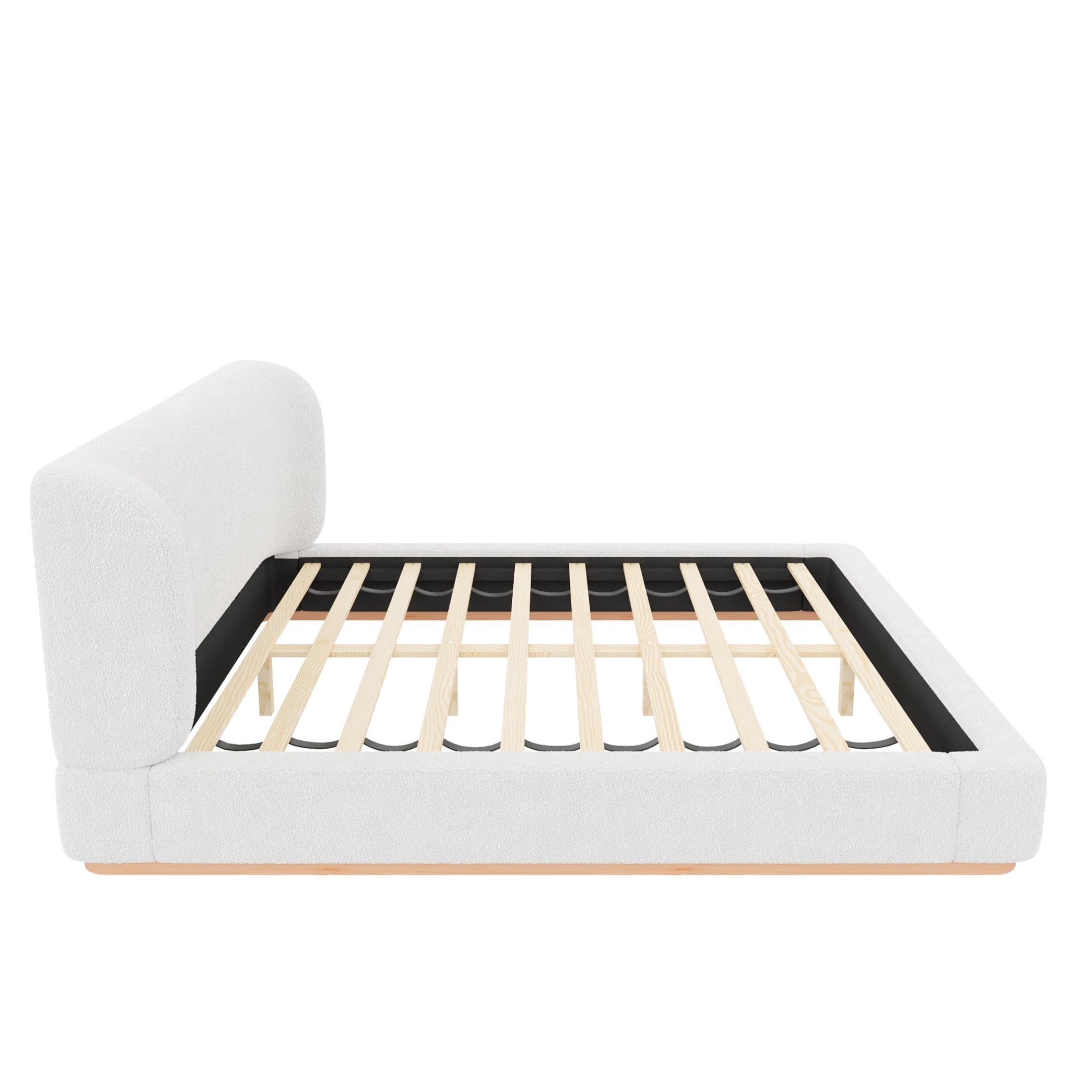 Christopher Knight Home Minimalist Queen Low-Profile Platform Bed, Boucle Upholstered, White