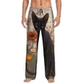 thumbnail image 2 of Picia Black Cat in Wildflowers Mens Soft Woven Cotton Elastic Waistband Sleep Pajama Pant Lounge Sleep Pant With Pockets And Drawstring-Medium, 2 of 9