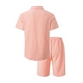 thumbnail image 3 of Men Textured Casual Short Sets Solid Short Sleeve Pocket Button Down Shirt Elastic Shorts 2 Piece Outfits Tracksuit, 3 of 7
