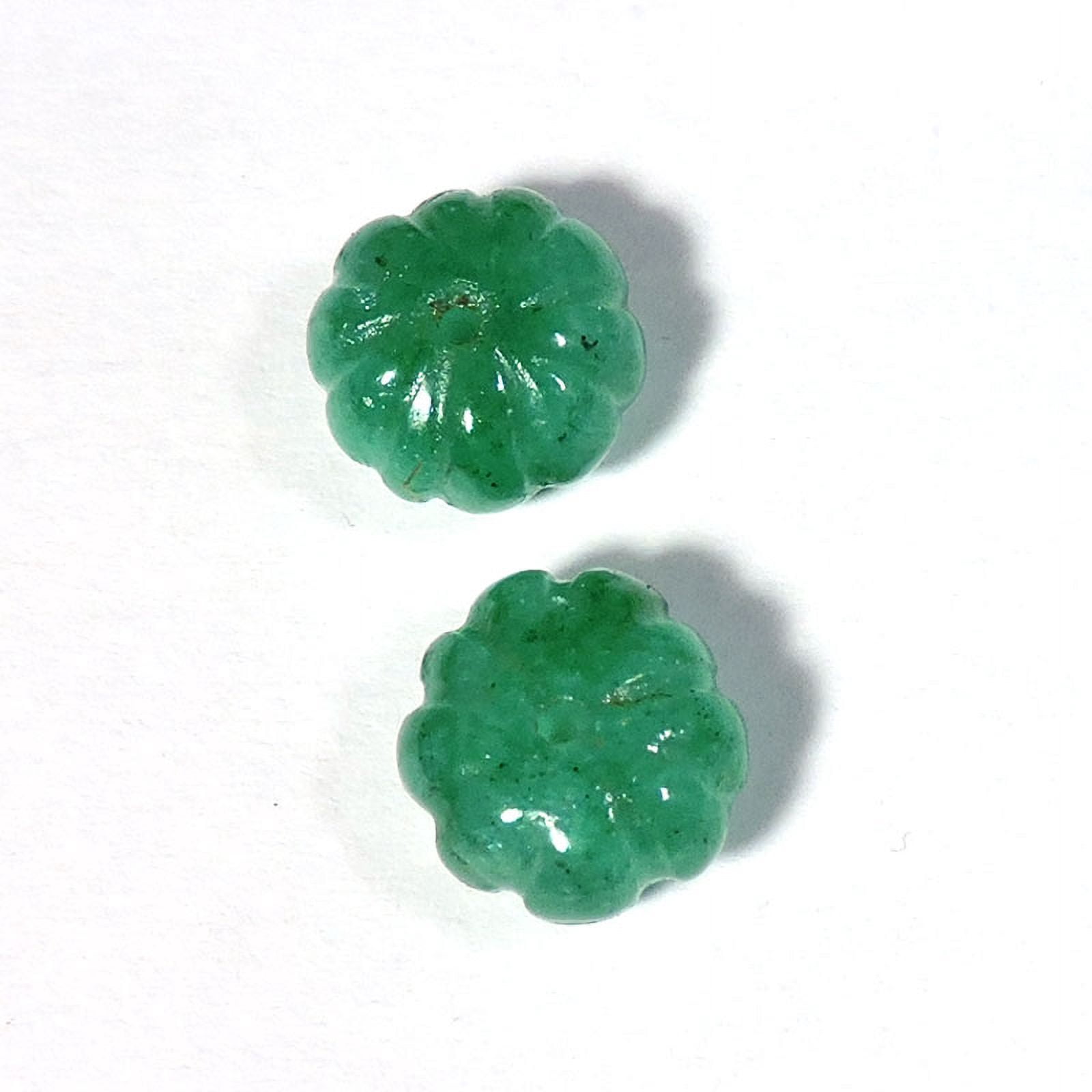10.70Cts Natural Emerald Pair Flower Cut 1mm Drill Hole Round Beads Gemstone
