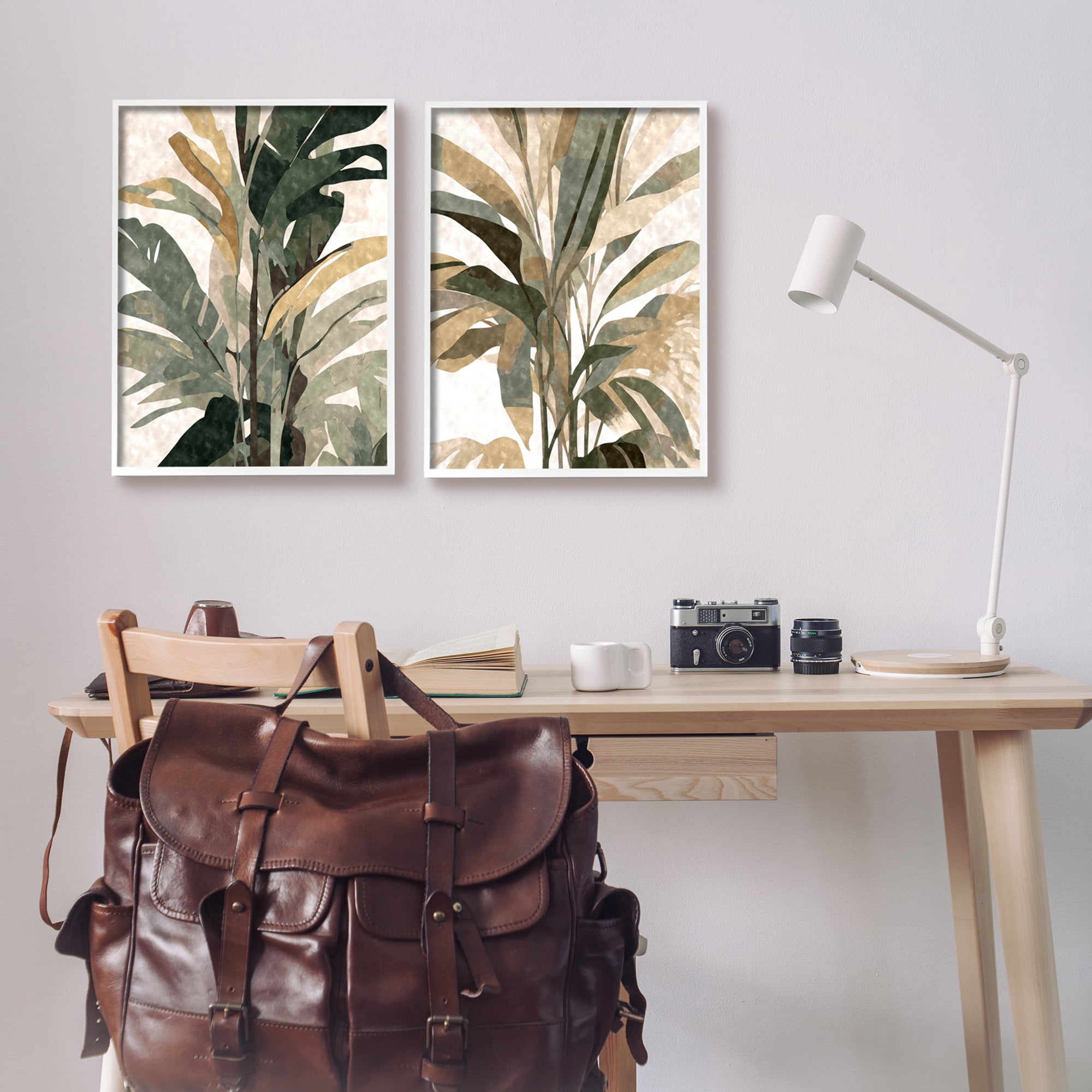 Stupell Industries Modern Palm Leaves Botanical & Floral Painting White Framed Art Print Wall Art, 16 x 20