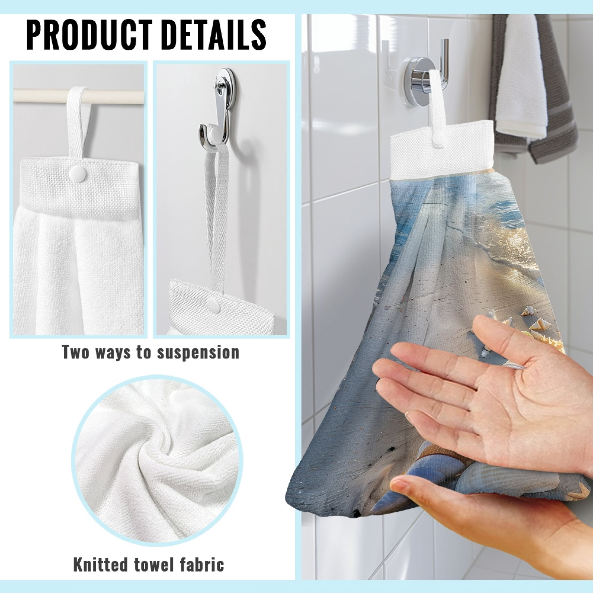 SEANATIVE Starfish Hand Towels for Bathroom Decorative Set of 3 Shell Fast Drying Hand Towels with Hanging Loops Kitchen Tie Towels Lightweight Fingertip Towel Home Decoration
