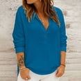 thumbnail image 5 of Linen Long Sleeve Shirt Women, Comdrip Ladies' Fashionable and Casual Loose Cotton Linen Solid Color Retro Collar Pullover Long Sleeved Shirt Cotton Tops Blue S, 5 of 9