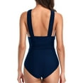 thumbnail image 3 of One Piece Swimsuit for Women Tummy Control Bathing Suit V Neck Swim Suit swim suits for women 2025 high waisted Ruched Criss Cross Ruched Halter Swimwear -Up Women One Solid Print Suit Swimwear Bathi, 3 of 7