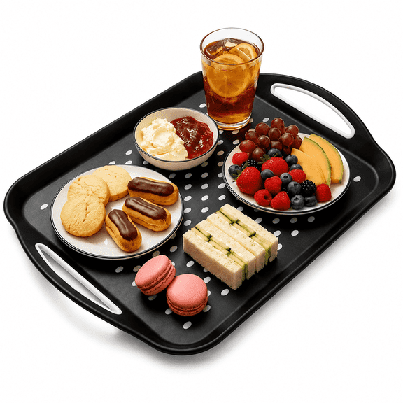1 Pack Large Non-Slip Serving Tray with Handles, Rubber Grippy Lap Food Tray, Dishwasher Safe for Meals, Snacks and Drinks