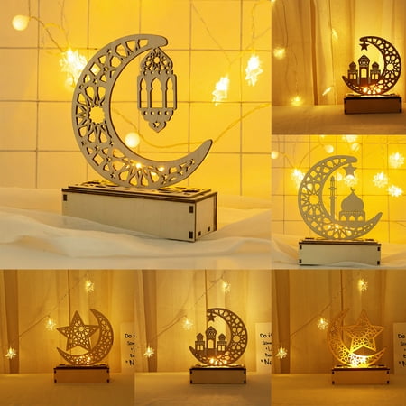 

Travelwant Ramadan Lamp Wooden Eid Mubarak Mubarak Decorations for Home Eid Plates Ramadan Eid Decorations Moon Ornament LED Night Light No Battery Moon Decor Home Party Supplies
