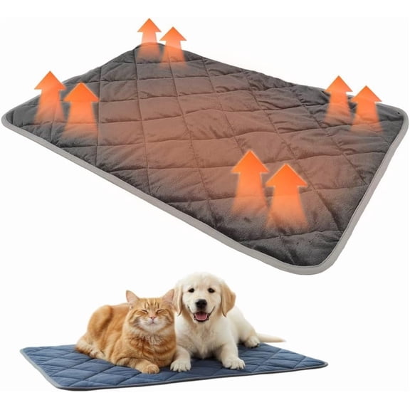 Self-Warming Thermal Dog Bed Pad – 5-Layer Heat-Reflecting Design, Machine Washable with Anti-Slip Bottom(Grey,1PCS,B)