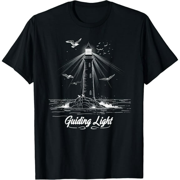 Nautical Lighthouse Guiding Light T-Shirt T-Shirt men and women can wear, black, white, gifts.