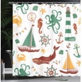 thumbnail image 3 of Ambesonne Nautical Shower Curtain, Pastel Colors Lighthouse, 69"Wx84"L, Green and Burgundy, 3 of 4