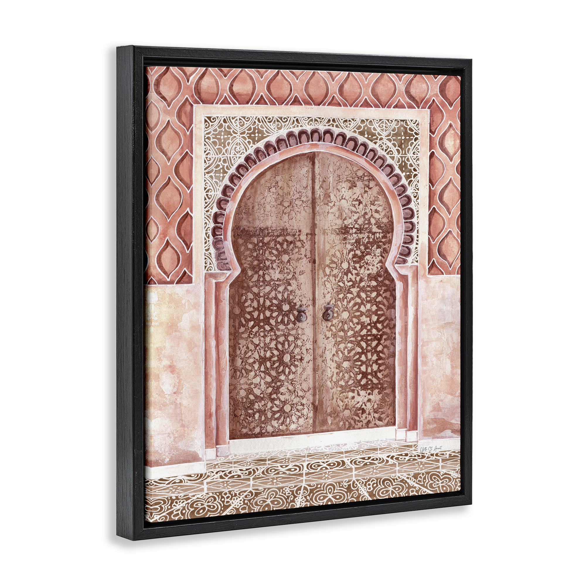 Stupell Industries Moroccan Tiled Doorway Town & City Painting Black Floater Framed Art Print Wall Art, 17 x 21